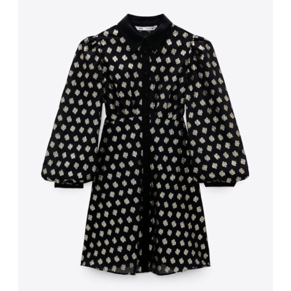 Zara Black Dress with Cream Floral Motif